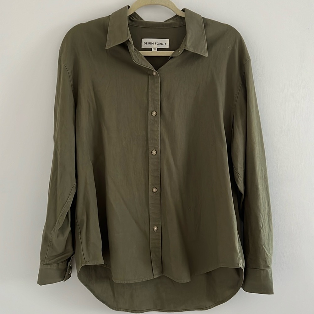 Denim Forum (Aritzia) button up shirt (dark green) - size M